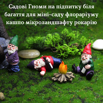 Декоративные фигурки Гномы захмелевшие у костра для мини-сада, кашпо, флорариума, микроландшафта, вазона Набор 1591 фото