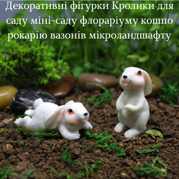 Декоративні фігурки Кролики для міні-саду, флораріуму, мікроландшафту, кашпо, рокарію, мікропейзажу. Набір 2 шт 1571 фото